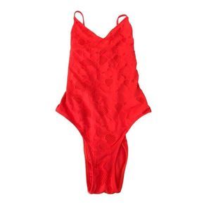 AERIE lace up back Neon orange strappy one piece swimsuit size MEDIUM.
